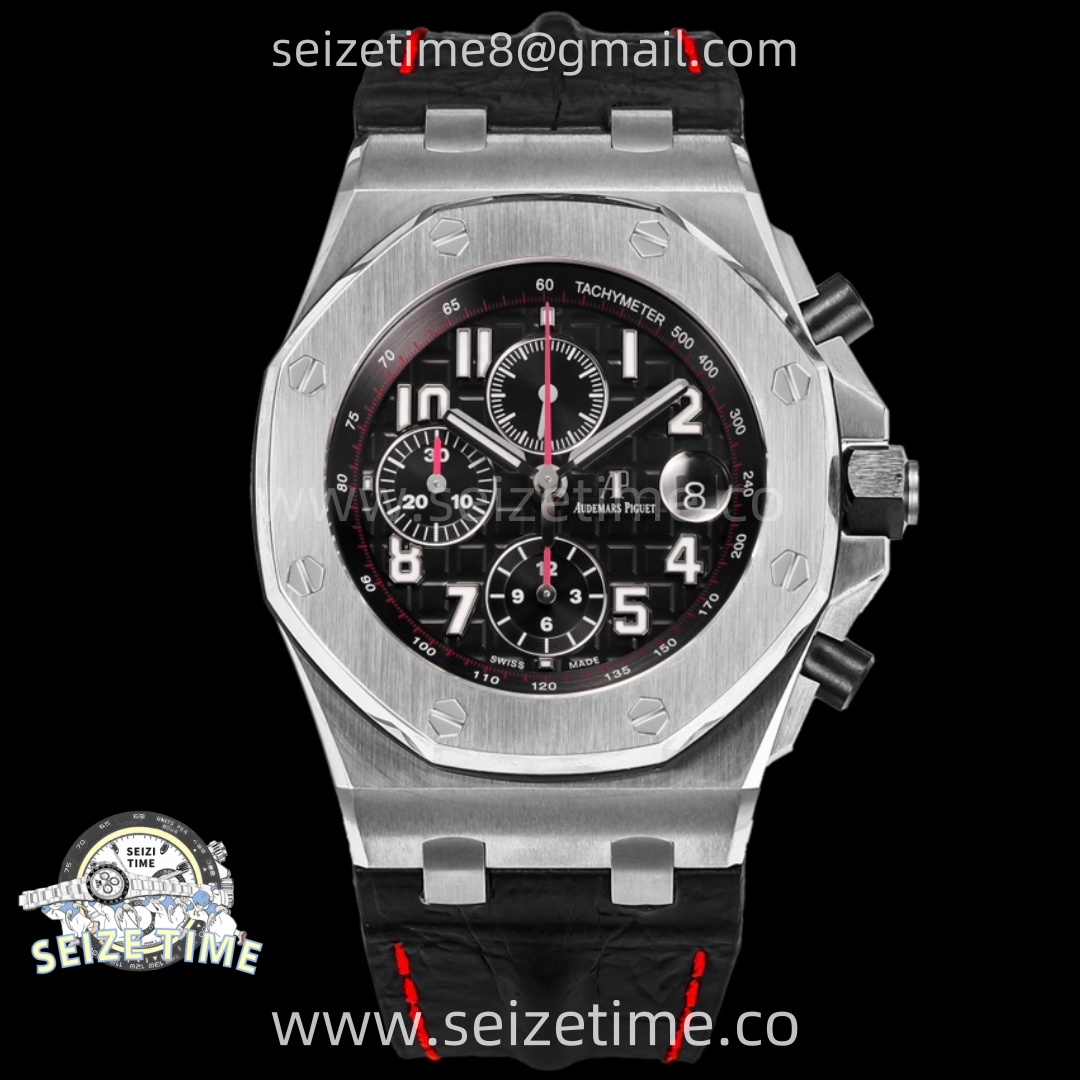 Royal Oak Offshore 42mm SS TKF Best Edition Black Dial on Black Leather Strap A3126