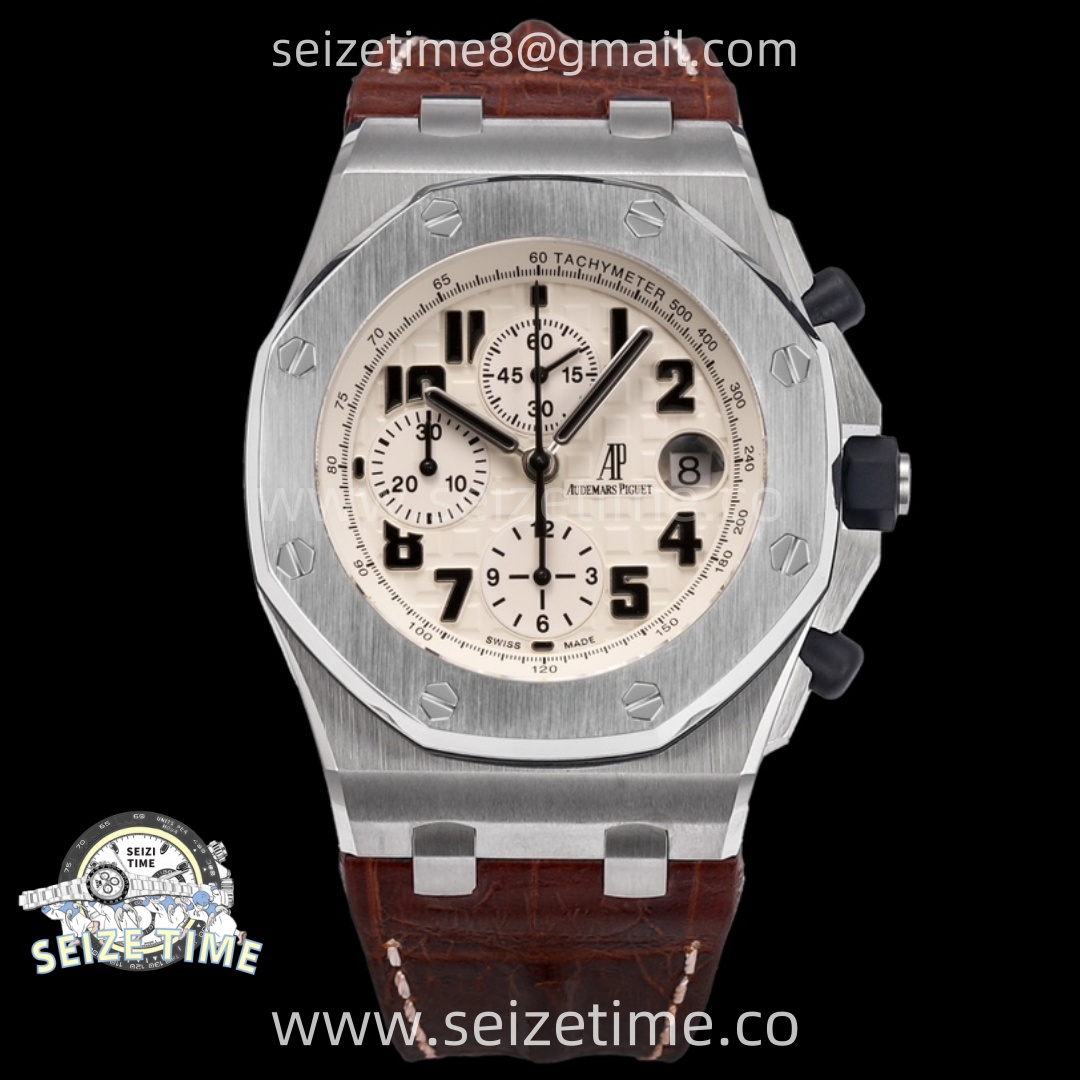 Royal Oak Offshore 42mm Safari TKF Best Edition White Dial on Brown Leather Strap A7750