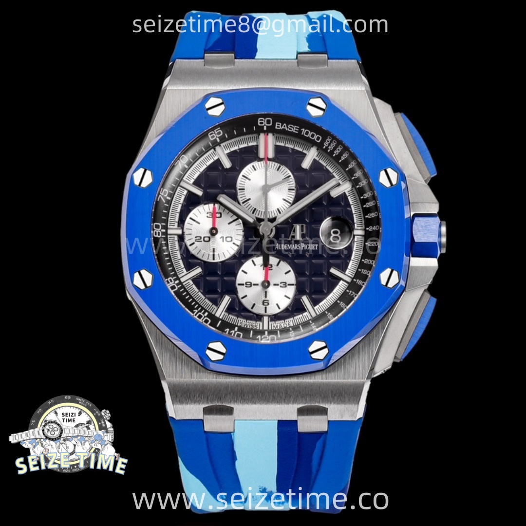 Royal Oak Offshore 44mm SS TKF 1:1 Best Edition Blue Dial on Blue Camou Rubber Strap A3126