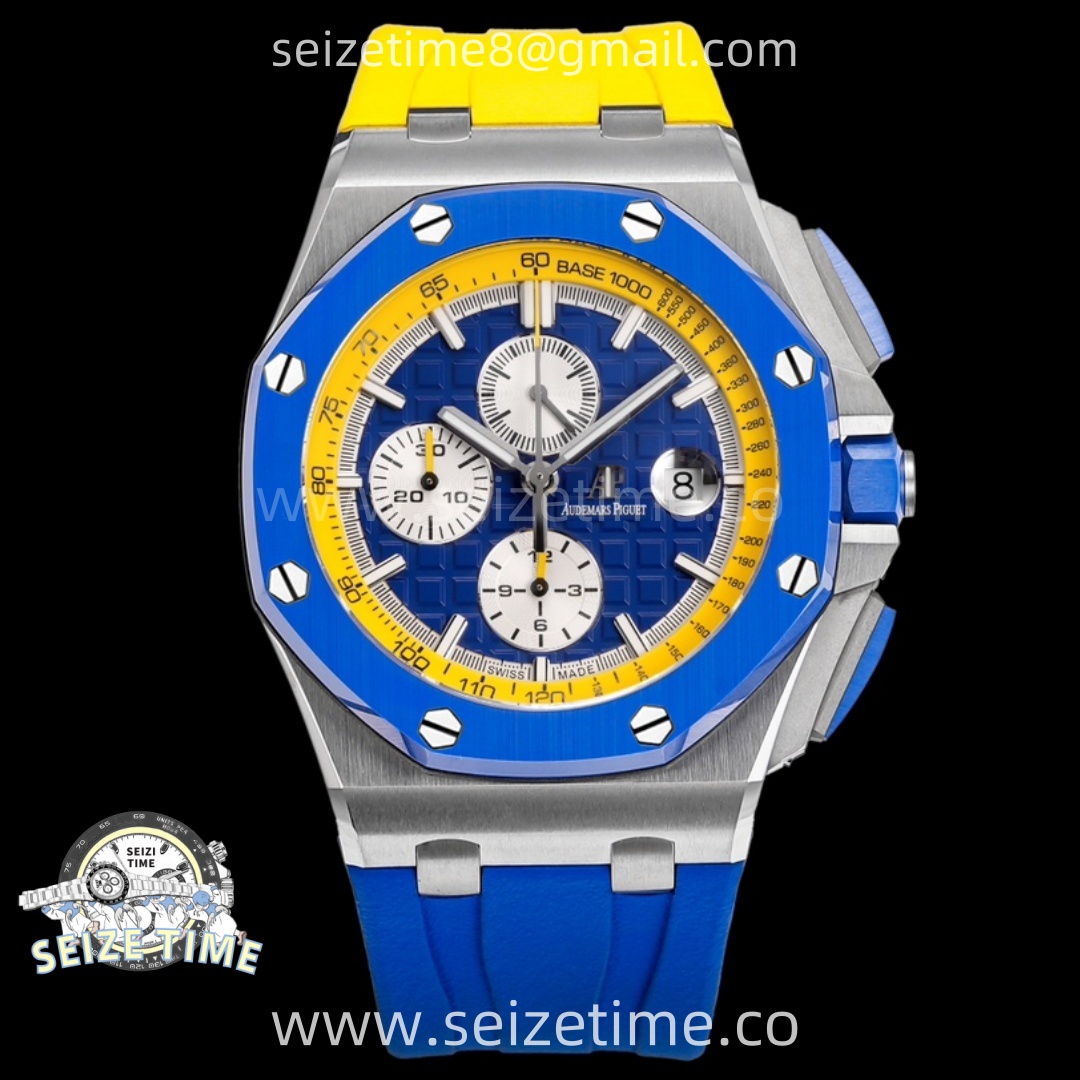 Royal Oak Offshore 44mm SS TKF 1:1 Best Edition Blue/Yellow Dial on Blue/Yellow Rubber Strap A3126
