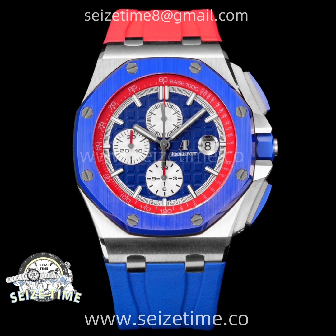 Royal Oak Offshore 44mm SS TKF 1:1 Best Edition Blue/Red Dial on Blue/Red Rubber Strap A3126