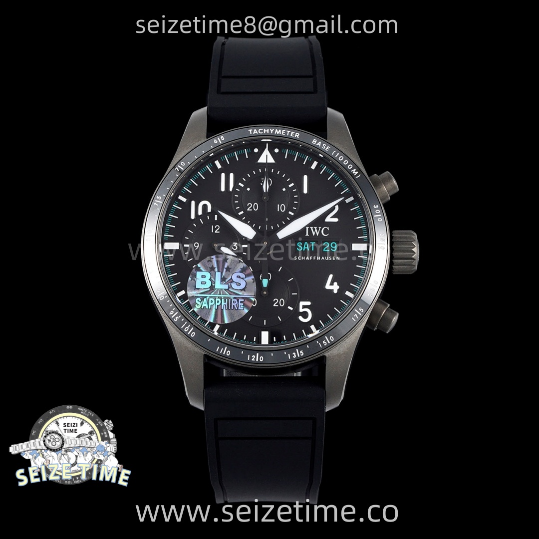 Pilot Chrono AMG IW388305 Sandblasting SS BLSF Best Edition Black Dial On Black Quick Change Rubber Strap A7750 to 69385