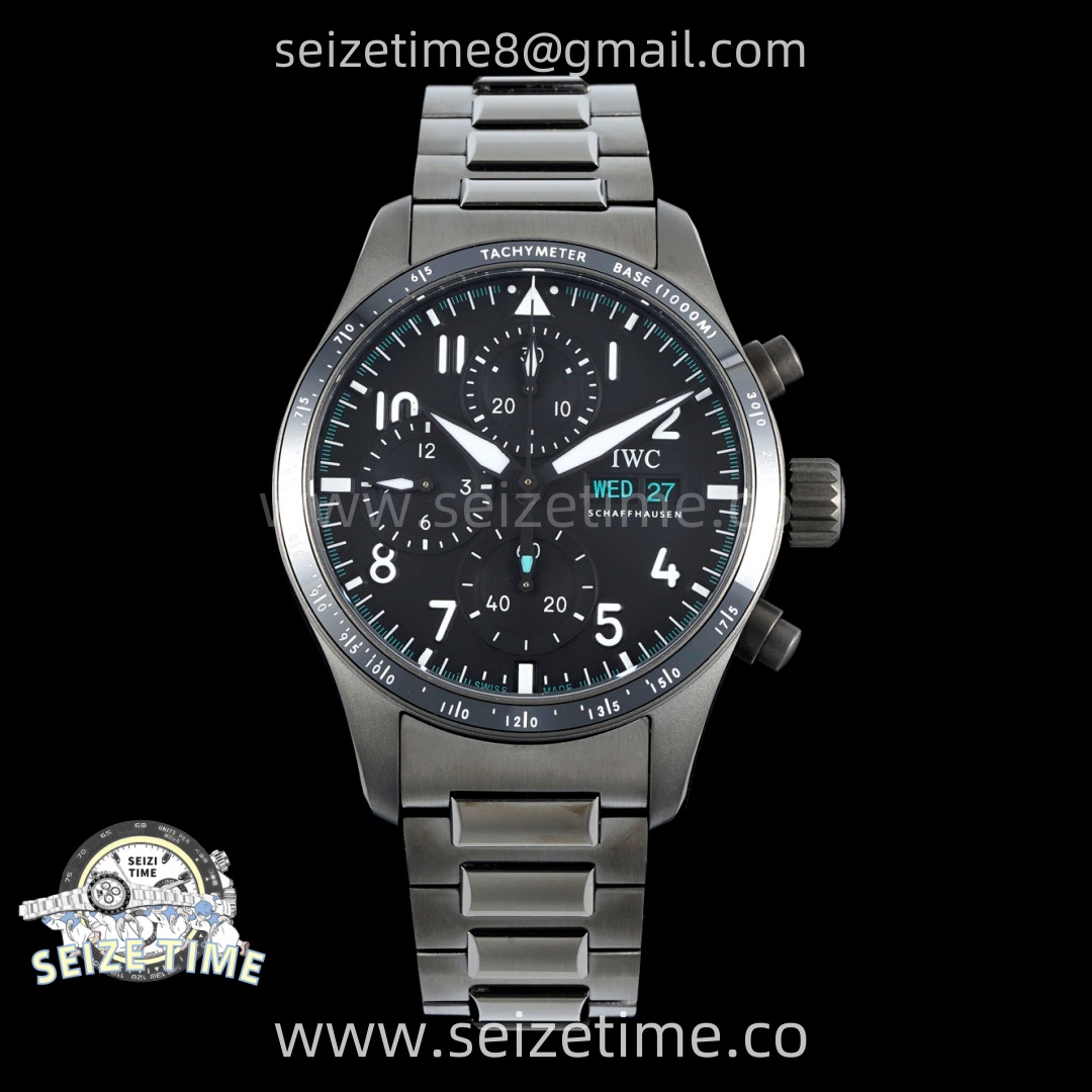 Pilot Chrono AMG IW388305 Sandblasting SS BLSF Best Edition Black Dial On SS Bracelet A7750 to 69385