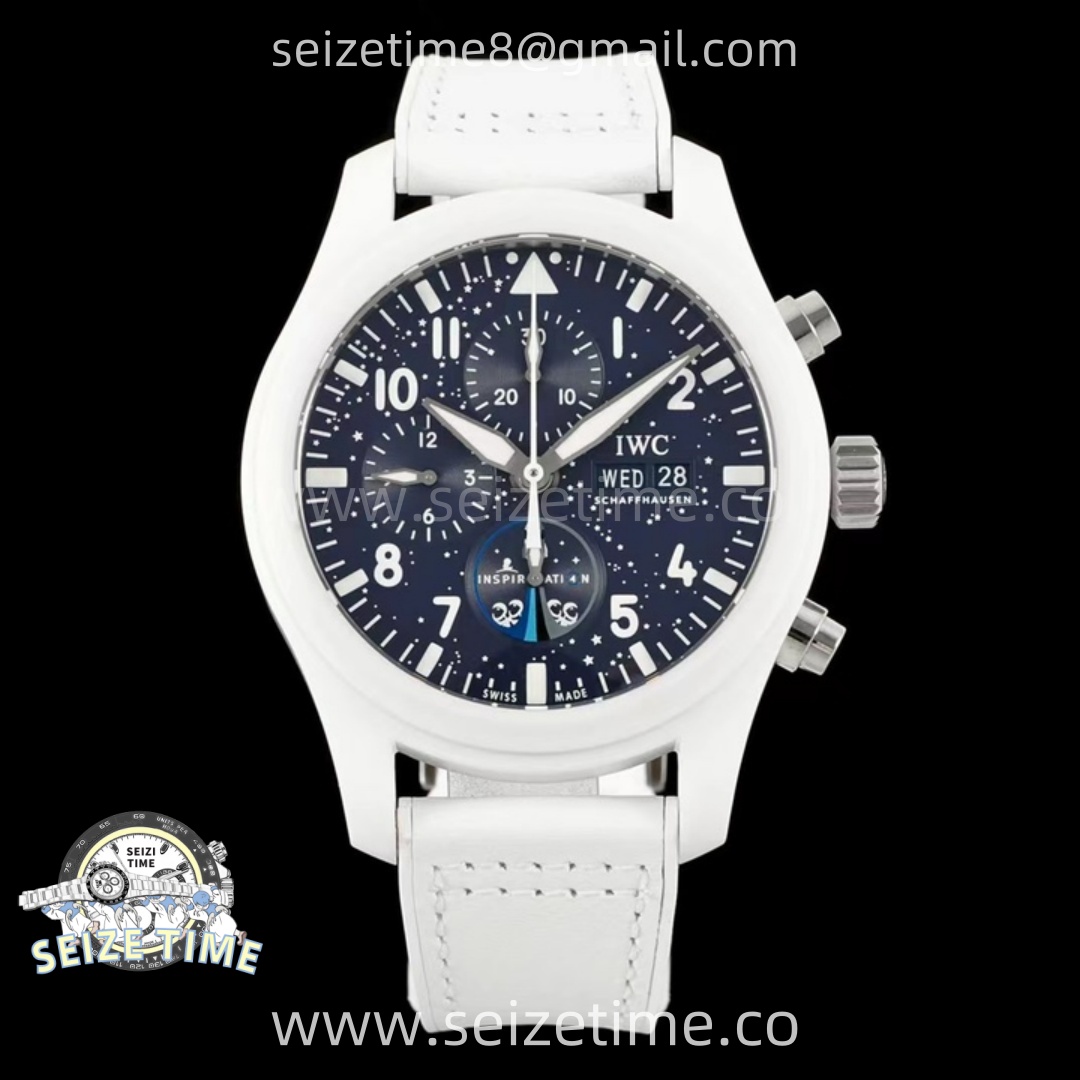 Pilot Chrono IW389105 Real White Ceramic TPSF 1:1 Best Edition Blue Dial On White Rubber Strap A7750