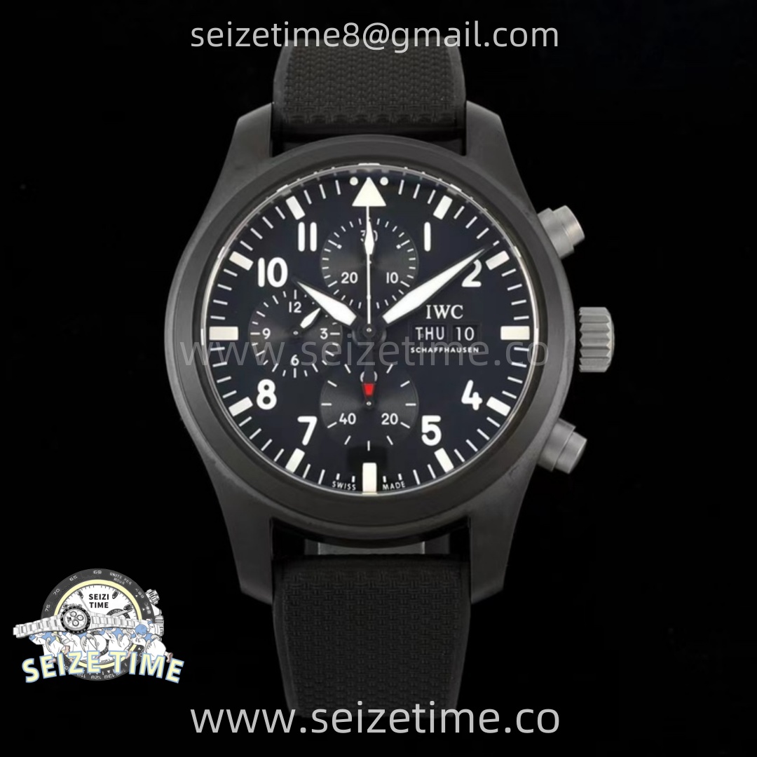 Pilot Chrono IW389105 Real White Ceramic TPSF 1:1 Best Edition Black Dial On Black Rubber Strap A7750