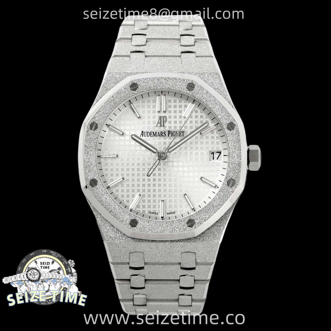 Royal Oak 41mm 15500 Frosted SS APSF 1:1 Best Edition Silver Textured Dial on Frosted SS Bracelet SA4302 Super Clone