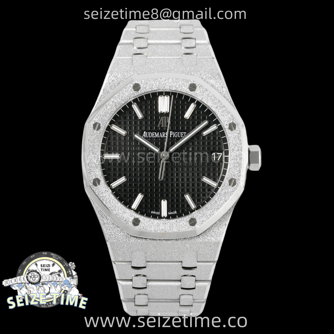 Royal Oak 41mm 15500 Frosted SS APSF 1:1 Best Edition Black Textured Dial on Frosted SS Bracelet SA4302 Super Clone