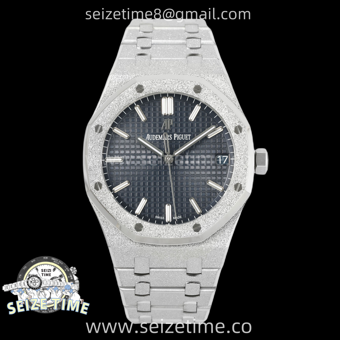 Royal Oak 41mm 15500 Frosted SS APSF 1:1 Best Edition Blue Textured Dial on Frosted SS Bracelet SA4302 Super Clone