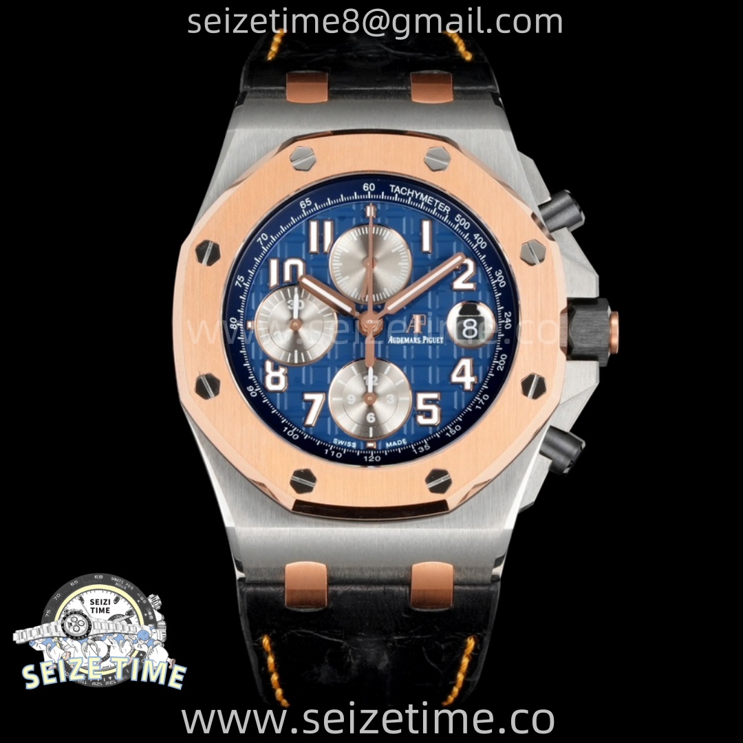 Royal Oak Offshore 42mm SS/RG TKF Best Edition Blue Dial On Black Leather Strap Asian 3126