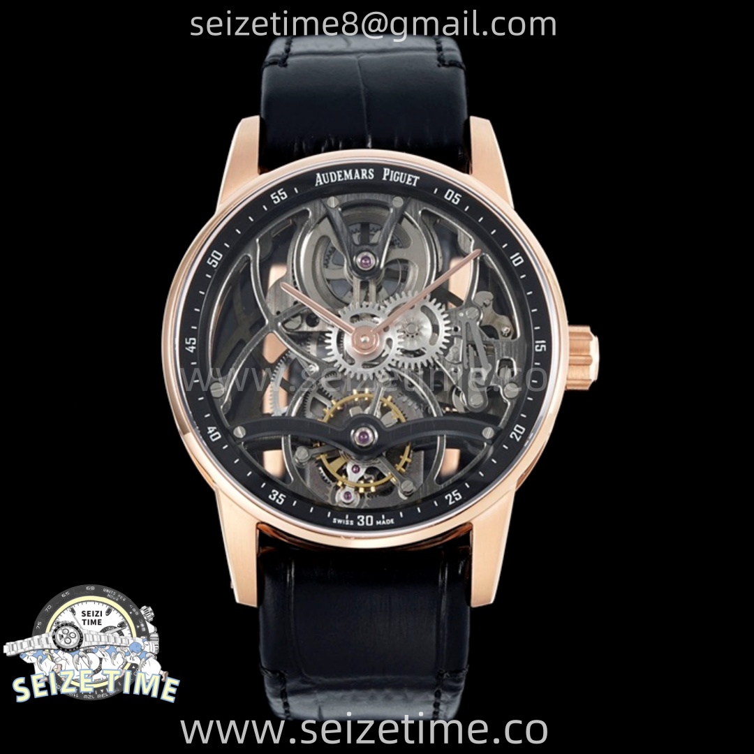 Code 11.59 26600OR RG APPF Best Edition Black Skeleton Dial On Black Leather Strap Asian Tourbillon