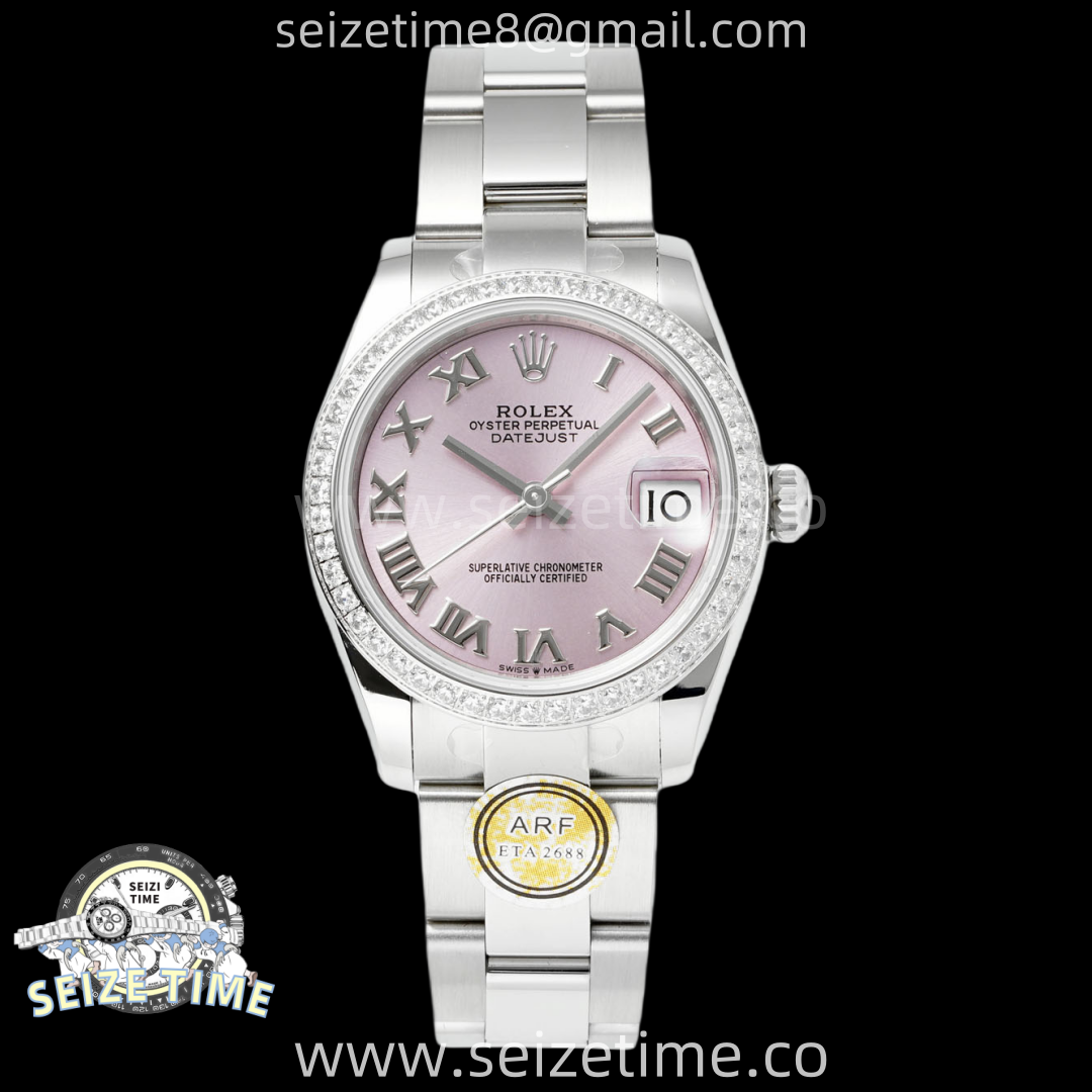 DateJust 31 SS ARF 1:1 Best Edition Pink Roman Dial Diamonds Bezel on Oyster Bracelet ETA2688