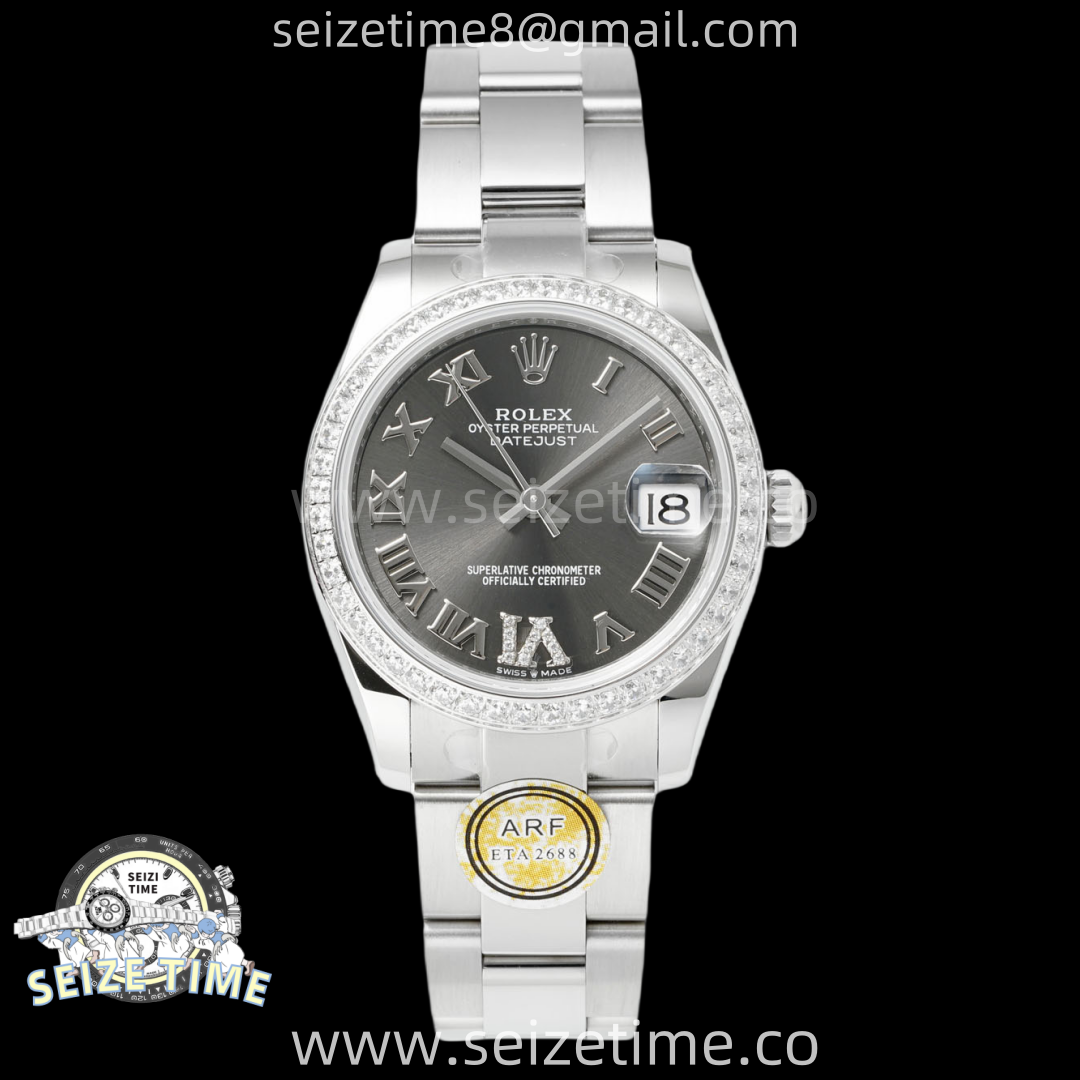 DateJust 31 SS ARF 1:1 Best Edition Gray Roman Dial Diamonds Bezel on Oyster Bracelet ETA2688