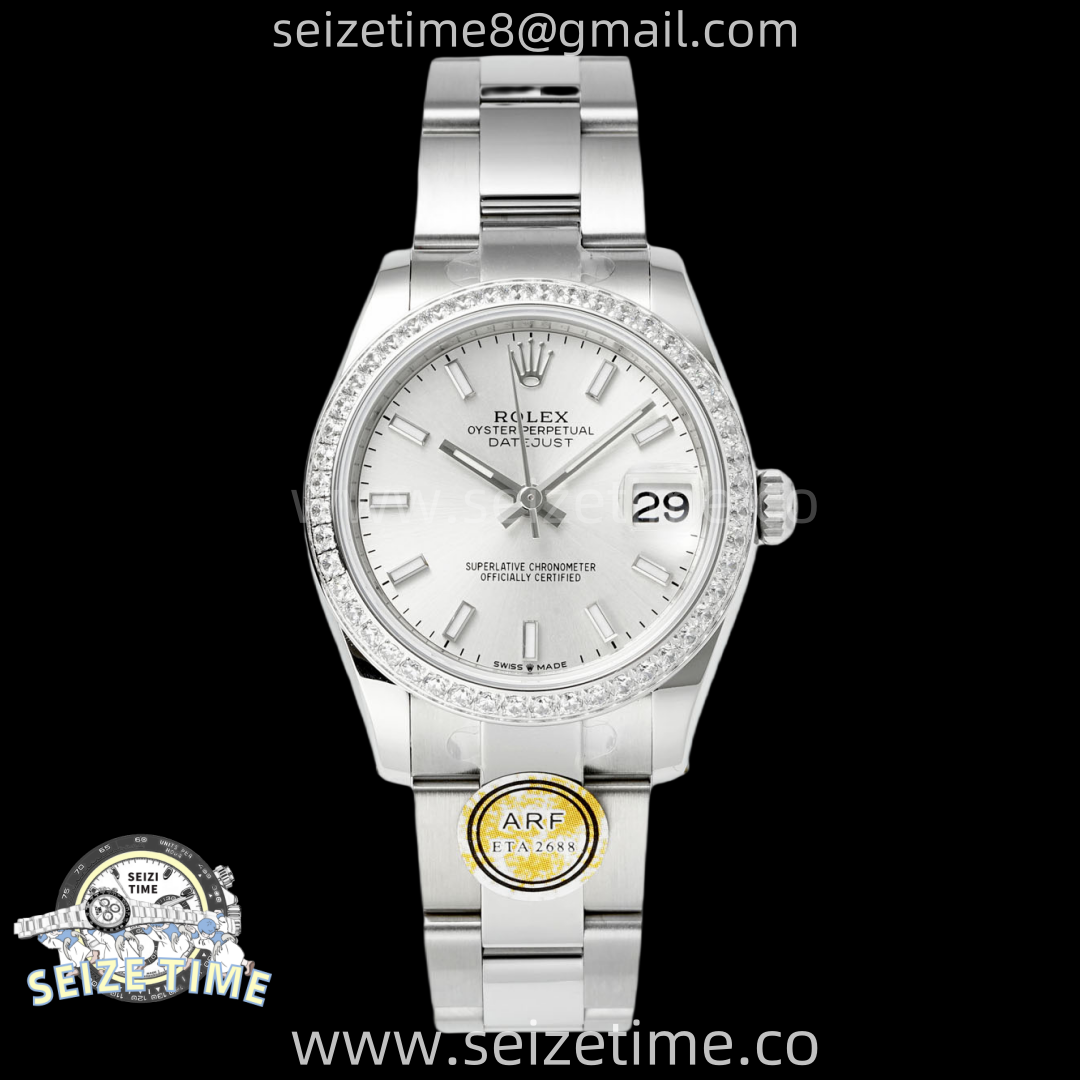 DateJust 31 SS ARF 1:1 Best Edition Silver Stick Dial Diamonds Bezel on Oyster Bracelet ETA2688