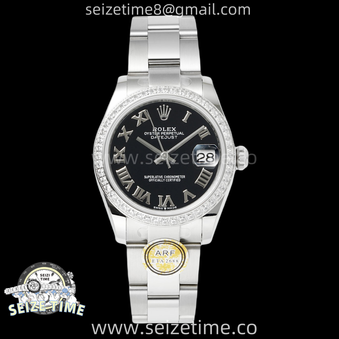 DateJust 31 SS ARF 1:1 Best Edition Black Roman Dial Diamonds Bezel on Oyster Bracelet ETA2688