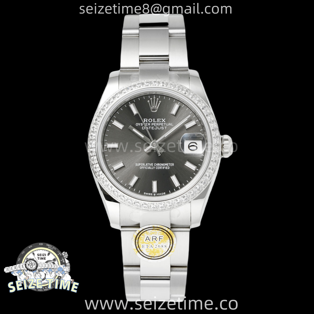 DateJust 31 SS ARF 1:1 Best Edition Gray Stick Dial Diamonds Bezel on Oyster Bracelet ETA2688