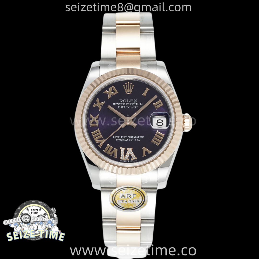 DateJust 31 SS/RG ARF 1:1 Best Edition Purple Roman Dial on Oyster Bracelet ETA2688