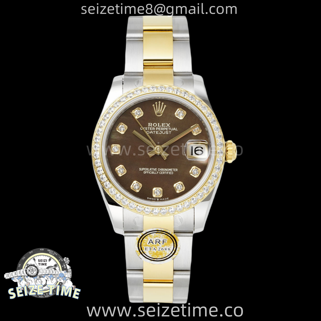 DateJust 31 SS/YG ARF 1:1 Best Edition Brown MOP Diamonds Dial Diamonds on Oyster Bracelet ETA2688