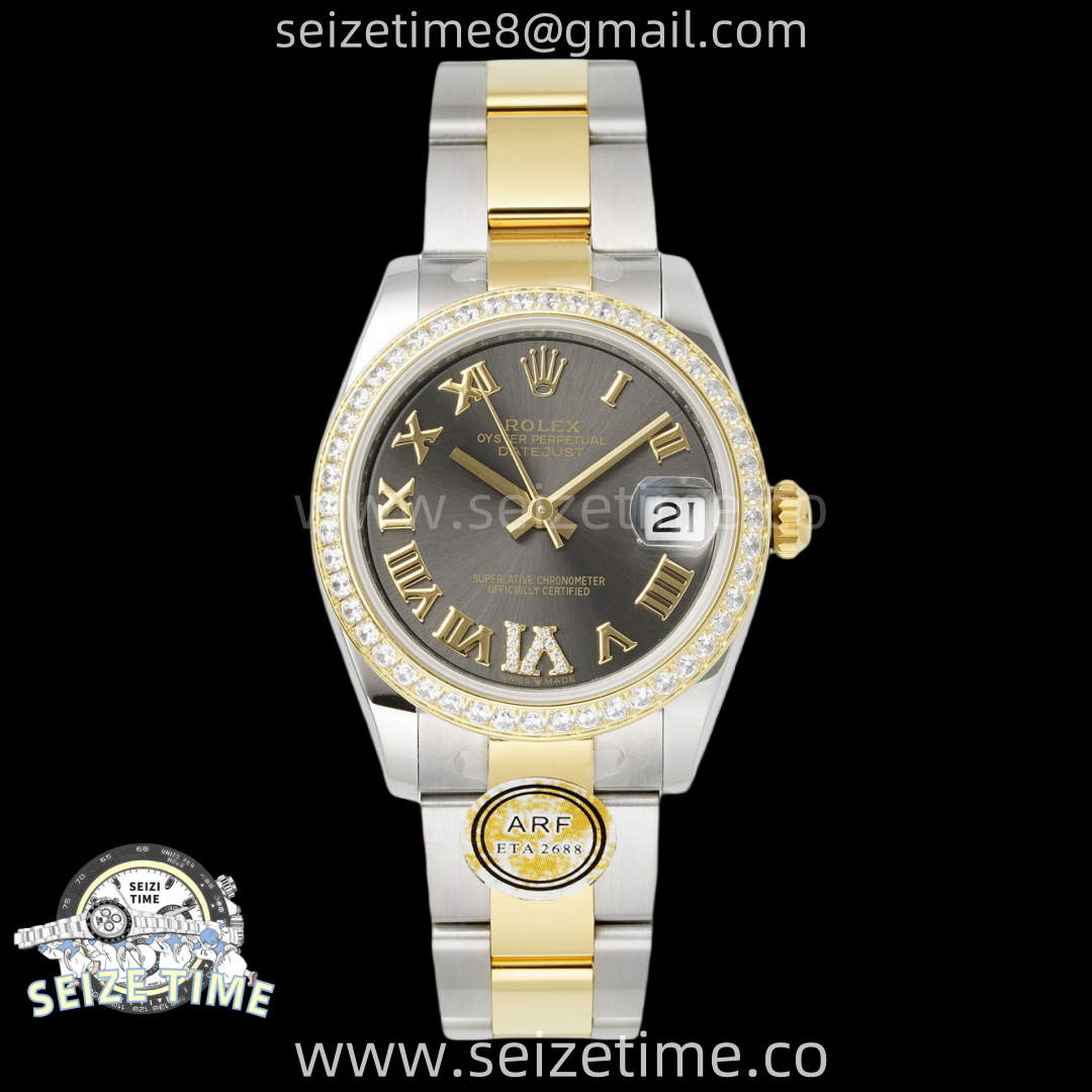 DateJust 31 SS/YG ARF 1:1 Best Edition Gray Roman Dial Diamonds on Oyster Bracelet ETA2688