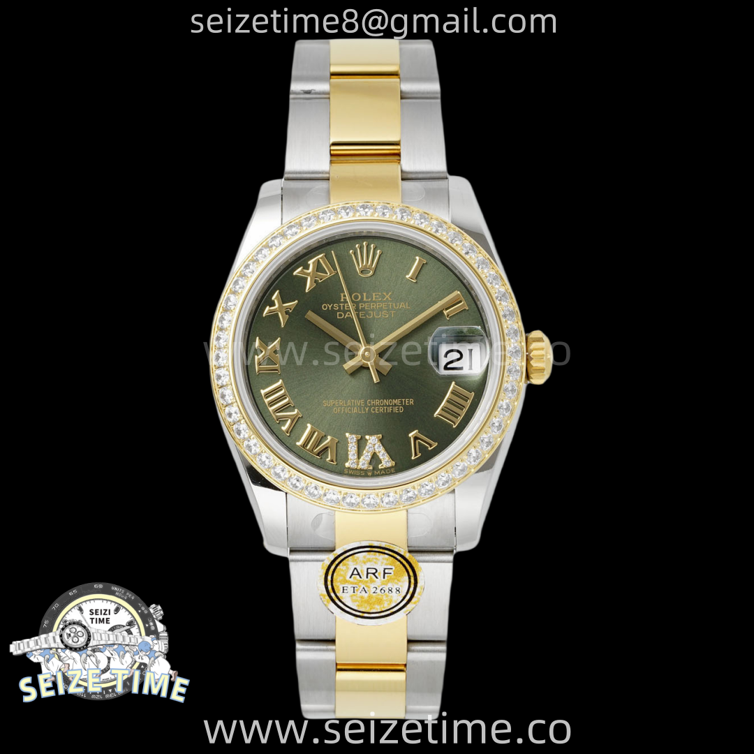 DateJust 31 SS/YG ARF 1:1 Best Edition Green Roman Dial Diamonds on Oyster Bracelet ETA2688