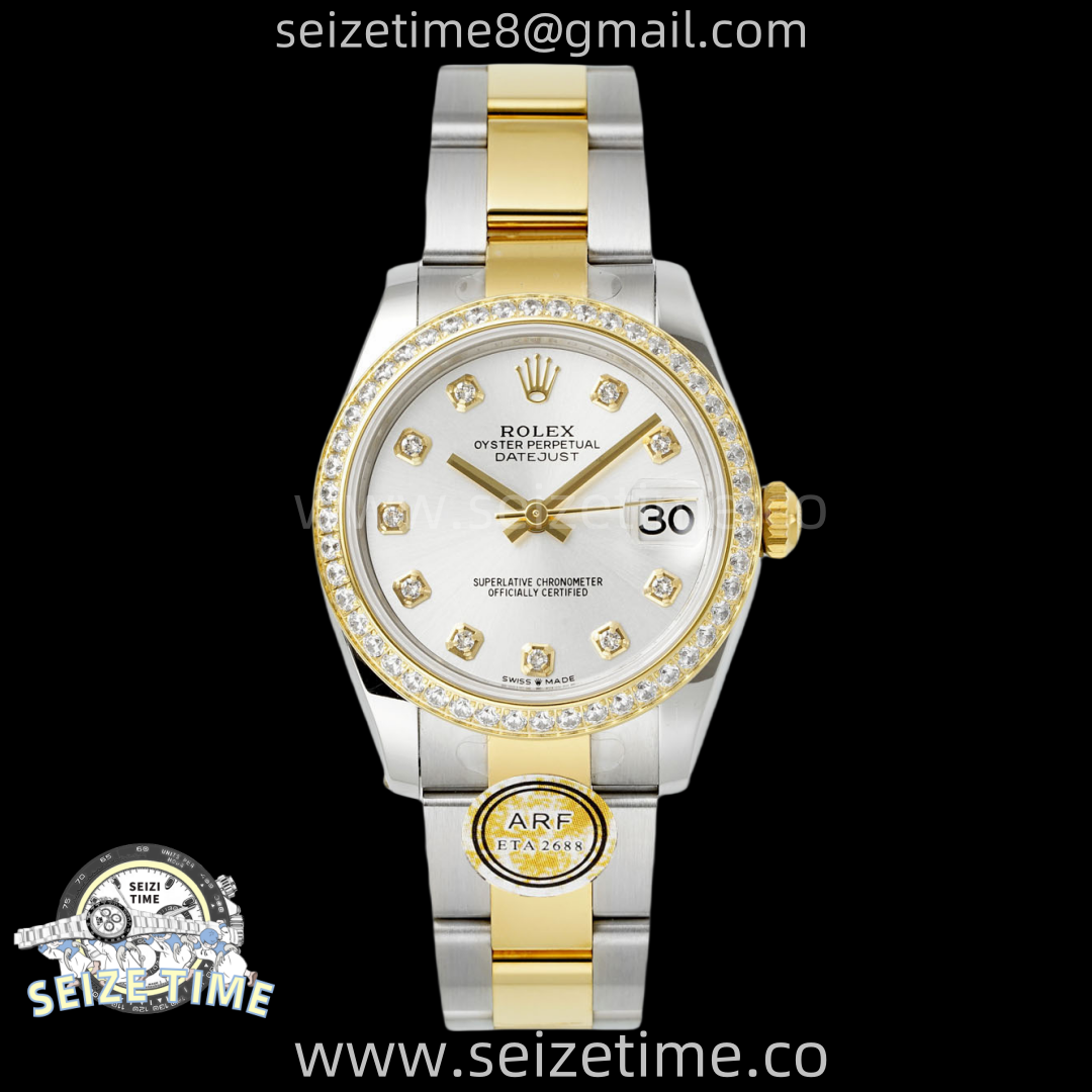 DateJust 31 SS/YG ARF 1:1 Best Edition Silver Diamonds Dial Diamonds on Oyster Bracelet ETA2688