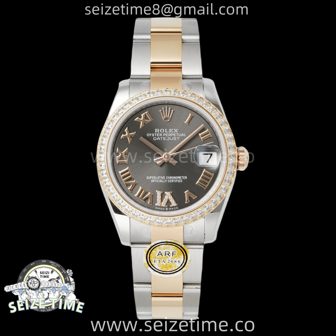 DateJust 31 SS/RG ARF 1:1 Best Edition Gray Roman Dial Diamonds on Oyster Bracelet ETA2688