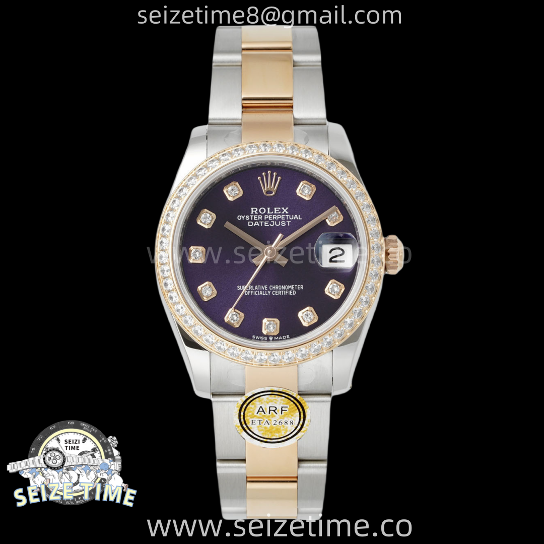 DateJust 31 SS/RG ARF 1:1 Best Edition Purple Diamonds Dial Diamonds on Oyster Bracelet ETA2688