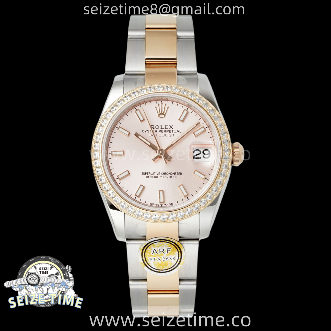DateJust 31 SS/RG ARF 1:1 Best Edition Pink Stick Dial Diamonds on Oyster Bracelet ETA2688