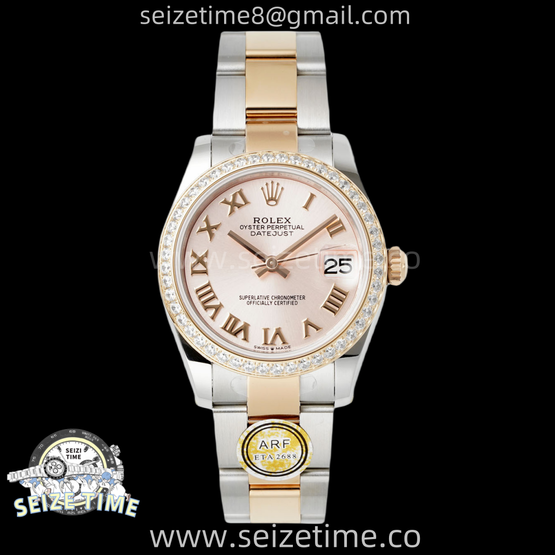DateJust 31 SS/RG ARF 1:1 Best Edition Pink Roman Dial Diamonds on Oyster Bracelet ETA2688
