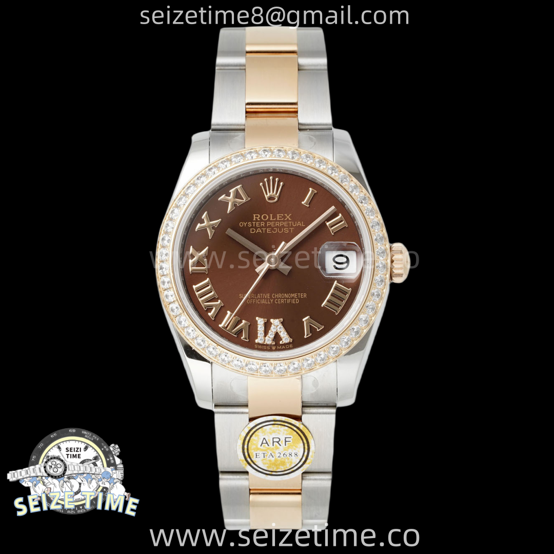 DateJust 31 SS/RG ARF 1:1 Best Edition Brown Roman Dial Diamonds on Oyster Bracelet ETA2688