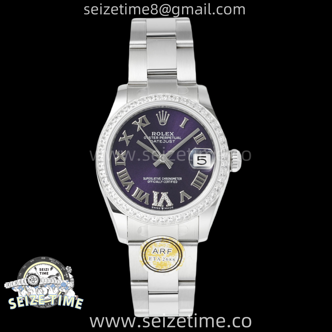 DateJust 31 SS ARF 1:1 Best Edition Purple Roman Dial Diamonds on Oyster Bracelet ETA2688