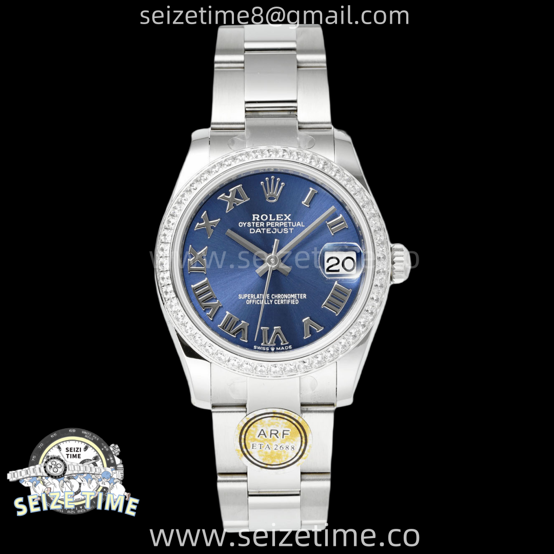 DateJust 31 SS ARF 1:1 Best Edition Blue Roman Dial Diamonds on Oyster Bracelet ETA2688