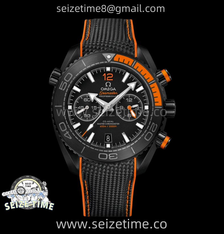 Planet Ocean 600M Chrono Black Ceramic SCF 1:1 Best Edition Black Dial 1/4 Orange Bezel on Rubber Strap A9900
