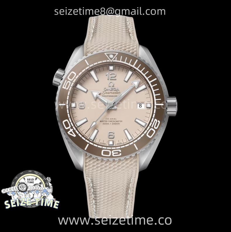 Planet Ocean 600M 43.5mm Bronze Color Ceramic Bezel SS VSF 1:1 Best Edition Sand-Blasted Beige Dial and Rubber Strap A8900