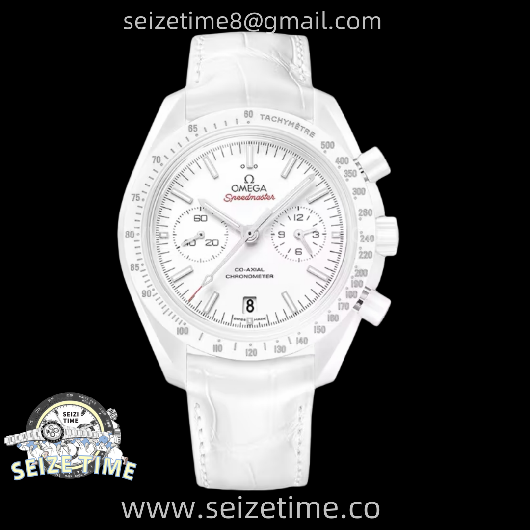 Speedmaster White Side Of The Moon Real White Ceramic N1F 1:1 Best White Dial on Leather Strap A9300