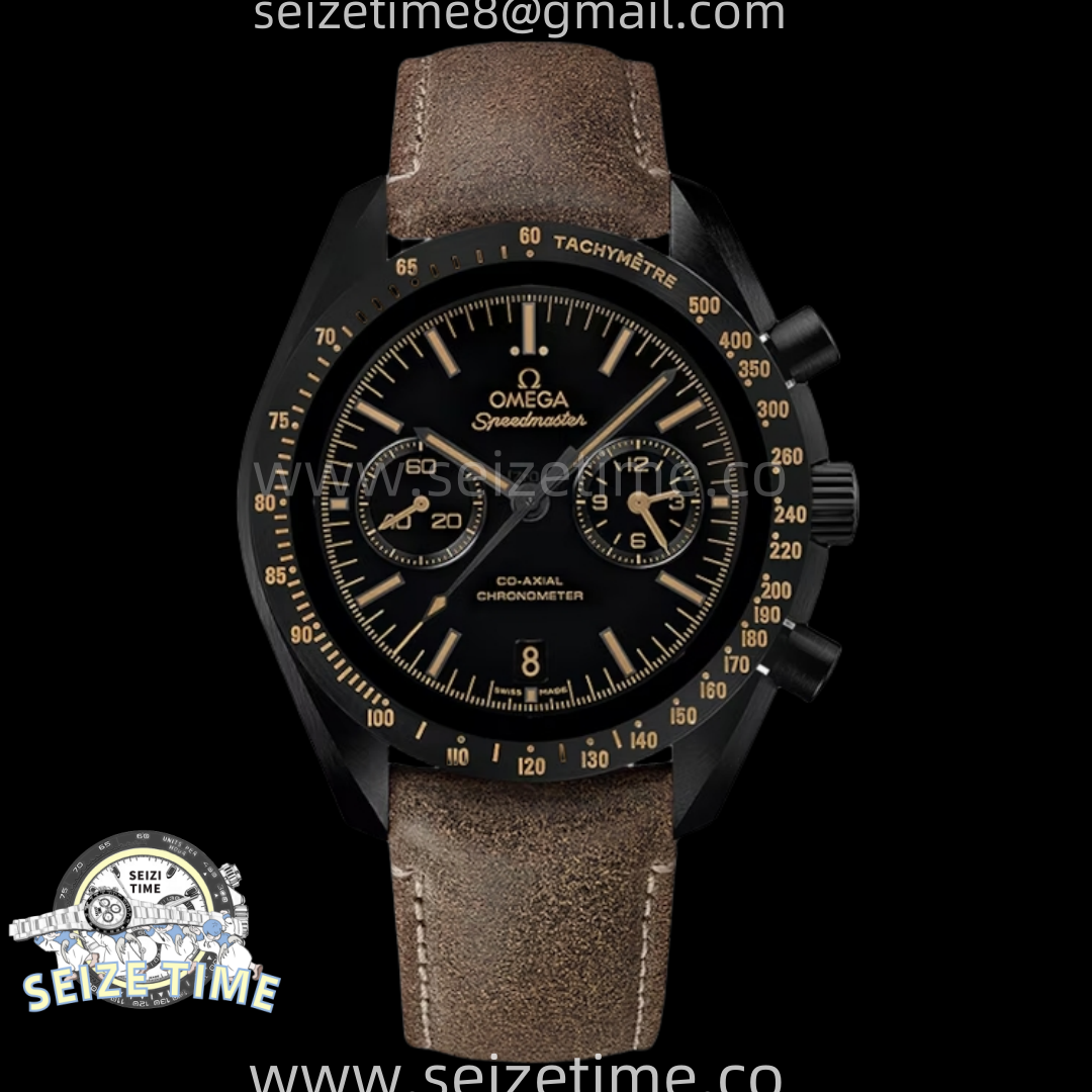 Speedmaster “Dark Side of The Moon” Real Ceramic N1F 1:1 Best Edition Black Dial on Brown Leather Strap A9300