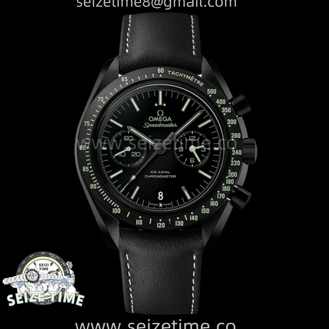 Speedmaster “Dark Side of The Moon” Real Ceramic N1F 1:1 Best Edition Black Dial on Black Leather Strap A9300