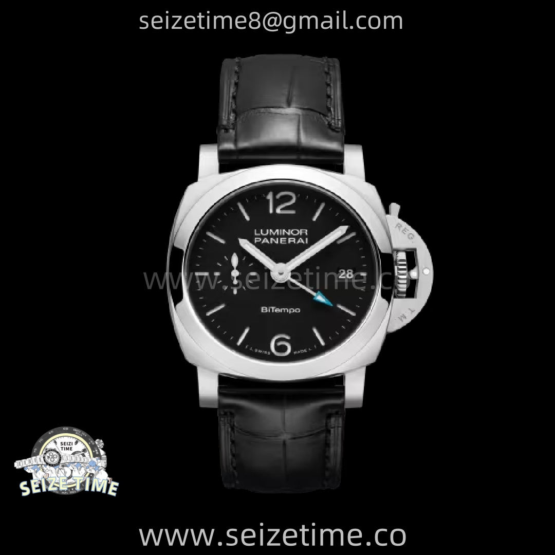 PAM1365 Z GMT SS VSF 1:1 Best Edition Black Dial on Black Leather Strap Asian P900