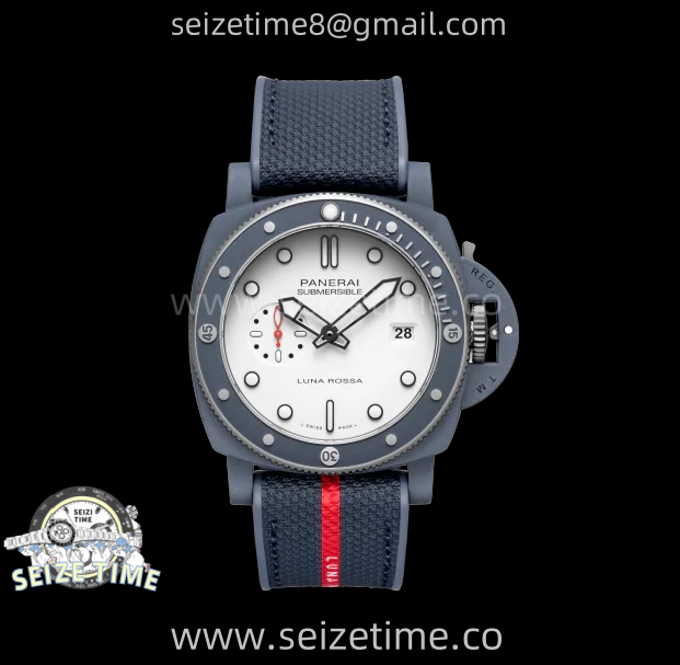 PAM 1543 Luna Rossa Submersible 44mm Ceramic VSF 1:1 Best Edition White Dial On Blue Fabric Strap P900