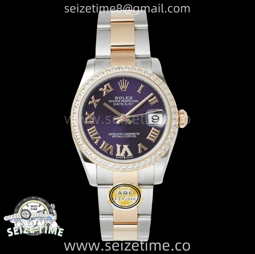 DateJust 31 SS/RG ARF 1:1 Best Edition Purple Roman Dial Diamonds on Oyster Bracelet ETA2688