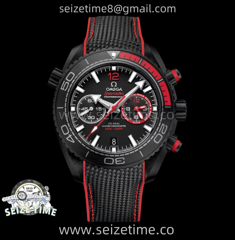 Planet Ocean 600M Chrono Black Ceramic SCF 1:1 Best Edition Black Dial 1/4 Red Bezel on Rubber Strap A9900