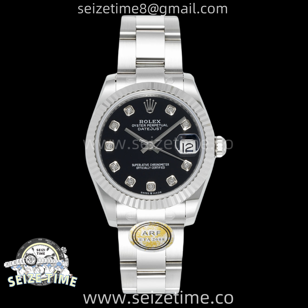 DateJust 31 SS ARF 1:1 Best Edition Black Diamonds Dial on Oyster Bracelet ETA2688