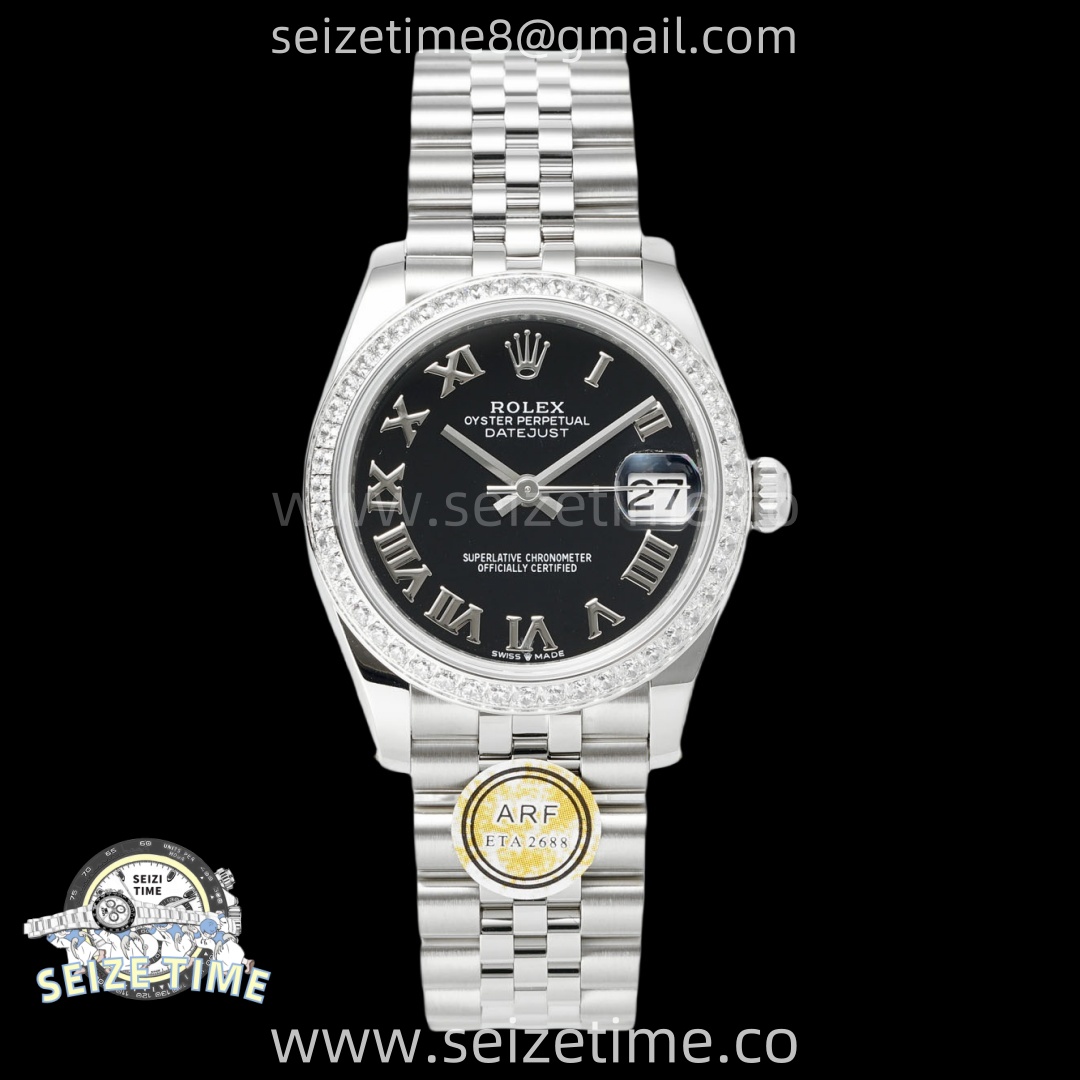 DateJust 31 SS ARF 1:1 Best Edition Black Roman Dial Diamonds Bezel on Jubilee Bracelet ETA2688