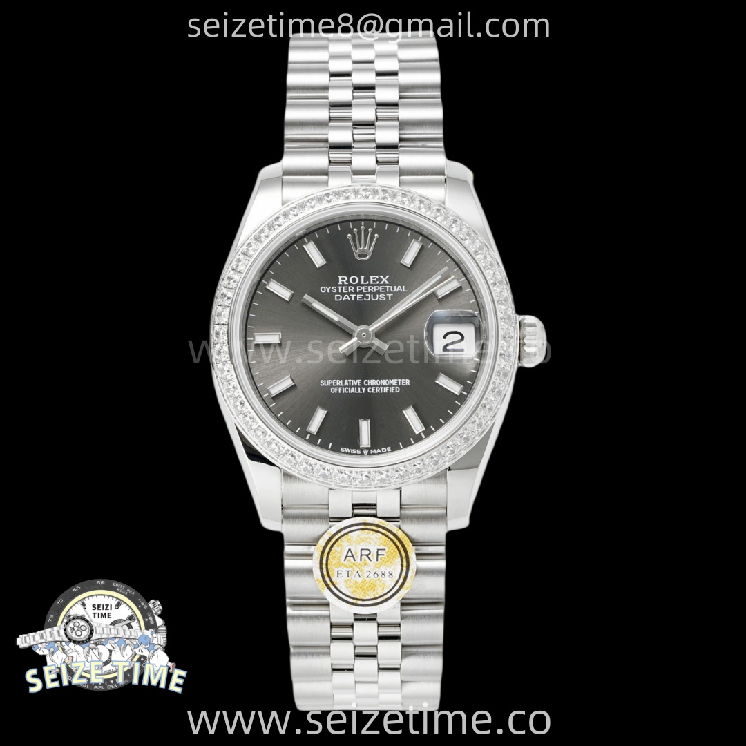 DateJust 31 SS ARF 1:1 Best Edition Gray Stick Dial Diamonds Bezel on Jubilee Bracelet ETA2688