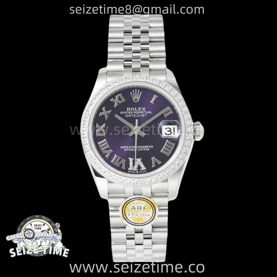 DateJust 31 SS ARF 1:1 Best Edition Purple Roman Dial Diamonds Bezel on Jubilee Bracelet ETA2688