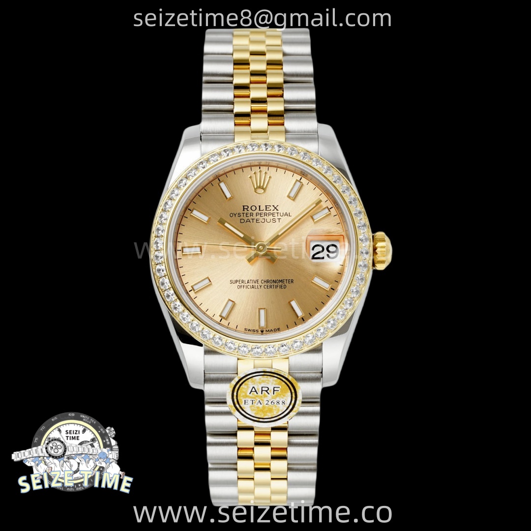 DateJust 31 SS/YG ARF 1:1 Best Edition YG Stick Dial Diamonds Bezel on Jubilee Bracelet ETA2688