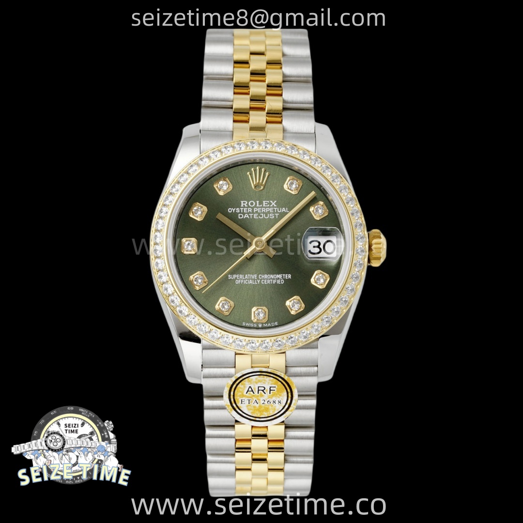 DateJust 31 SS/YG ARF 1:1 Best Edition Green Diamonds Dial Diamonds Bezel on Jubilee Bracelet ETA2688
