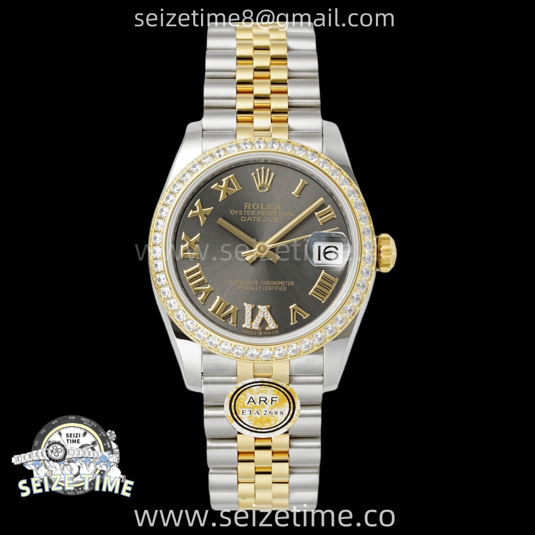 DateJust 31 SS/YG ARF 1:1 Best Edition Gray Roman Dial Diamonds Bezel on Jubilee Bracelet ETA2688