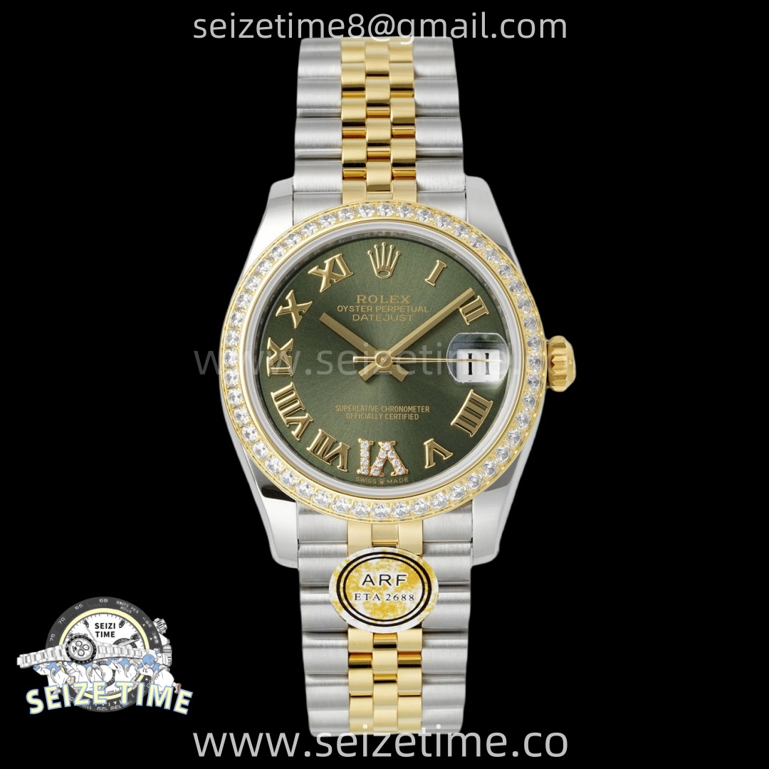 DateJust 31 SS/YG ARF 1:1 Best Edition Green Roman Dial Diamonds Bezel on Jubilee Bracelet ETA2688