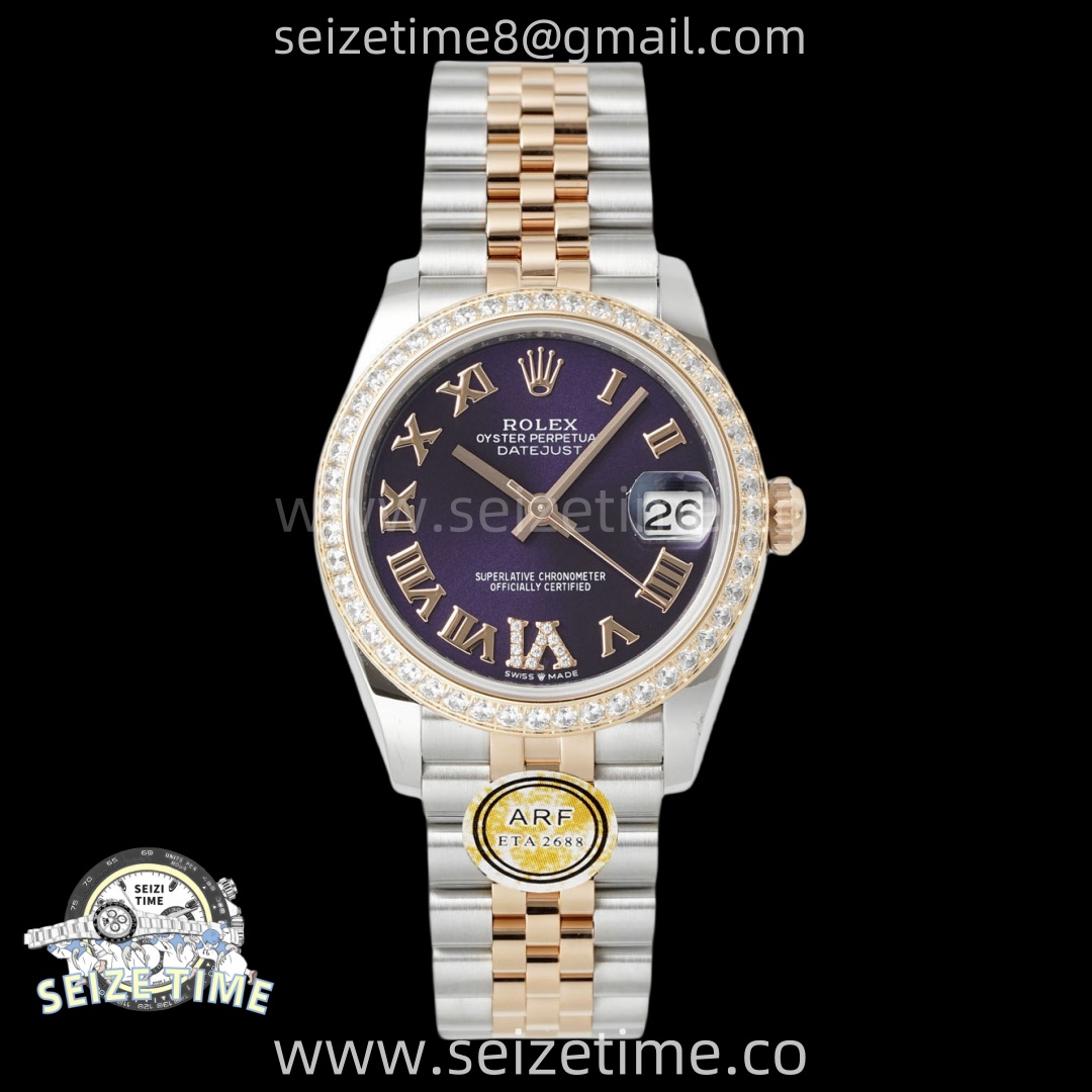 DateJust 31 SS/RG ARF 1:1 Best Edition Purple Roman Dial Diamonds Bezel on Jubilee Bracelet ETA2688