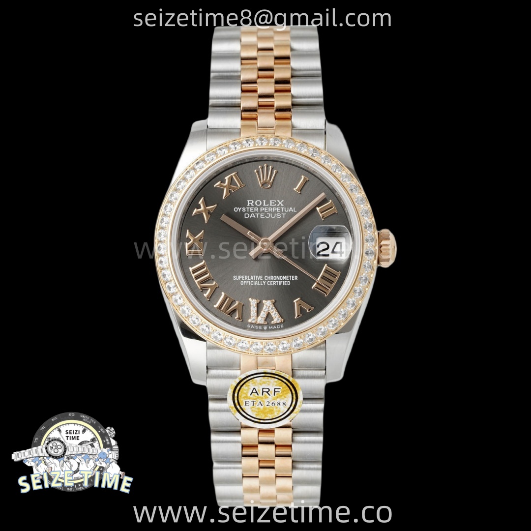DateJust 31 SS/RG ARF 1:1 Best Edition Gray Roman Dial Diamonds Bezel on Jubilee Bracelet ETA2688
